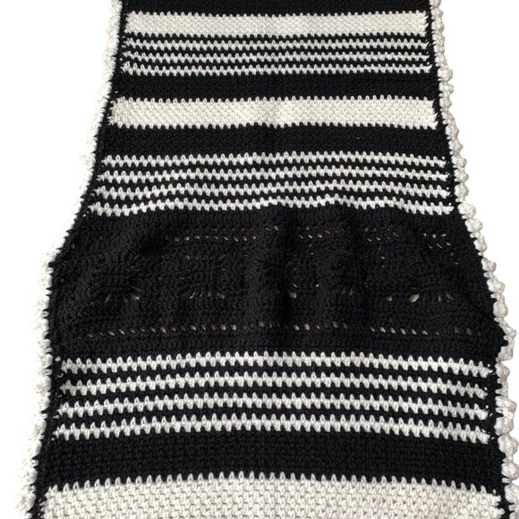 Vintage Black & White Crocheted Crochet Striped Piece - Picture 3 of 10